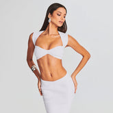 White Dark Fringe Long Zipper Cropped Outfit